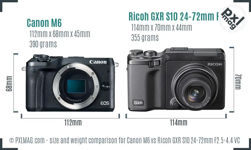 Canon M6 vs Ricoh GXR S10 24-72mm F2.5-4.4 VC size comparison