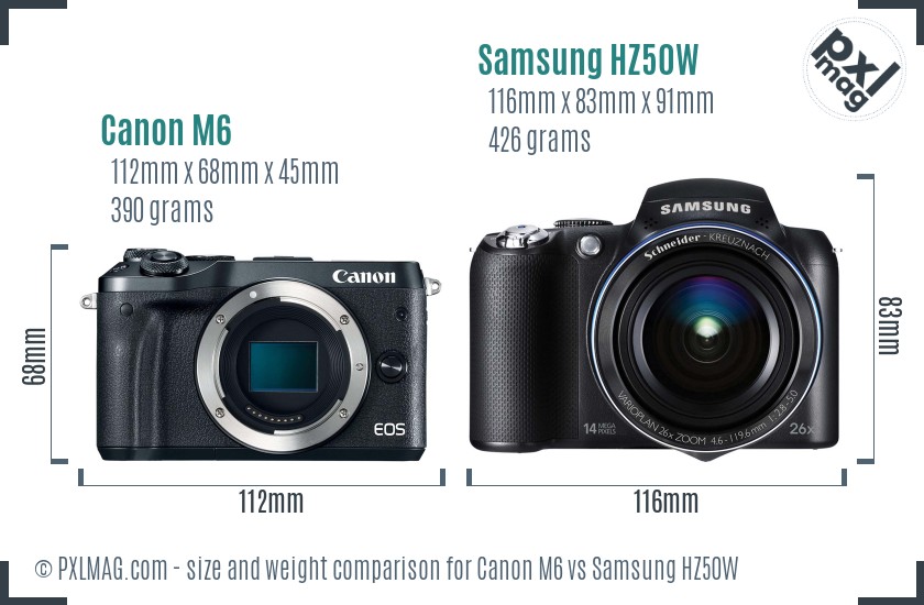 Canon M6 vs Samsung HZ50W size comparison