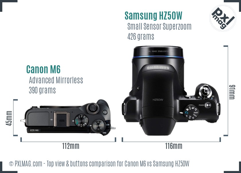 Canon M6 vs Samsung HZ50W top view buttons comparison