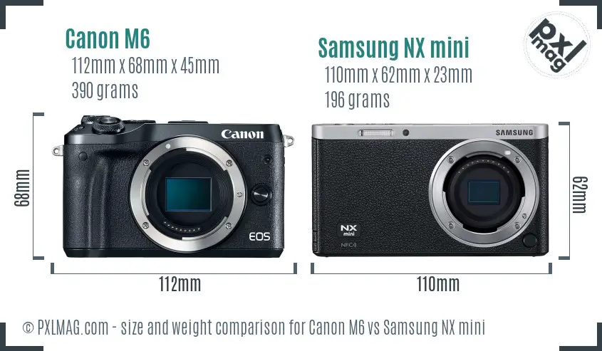 Canon M6 vs Samsung NX mini size comparison