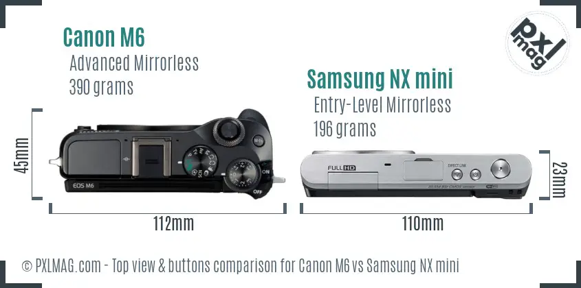 Canon M6 vs Samsung NX mini top view buttons comparison