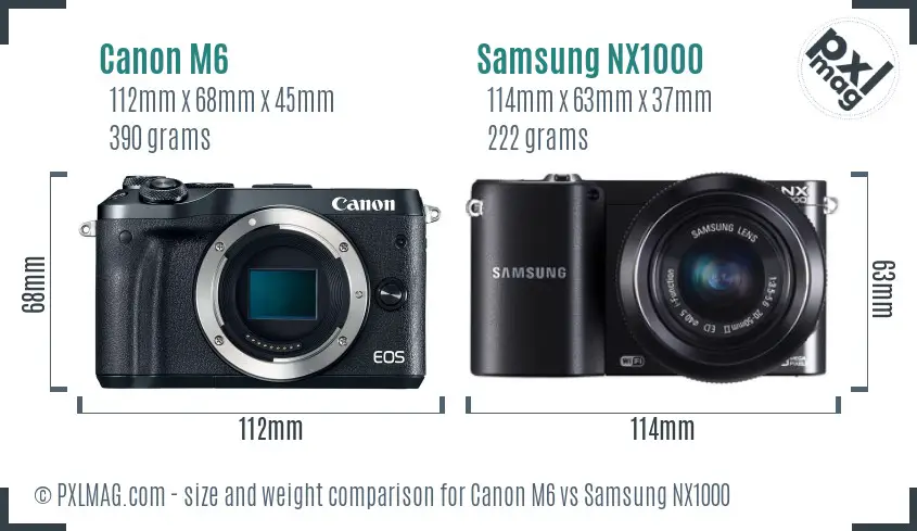 Canon M6 vs Samsung NX1000 size comparison