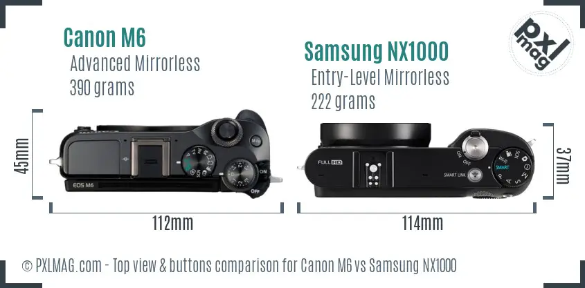 Canon M6 vs Samsung NX1000 top view buttons comparison