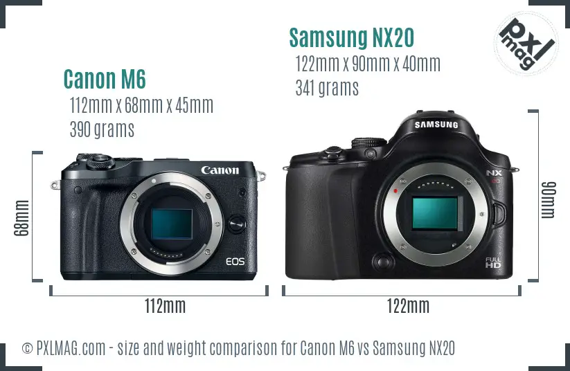 Canon M6 vs Samsung NX20 size comparison