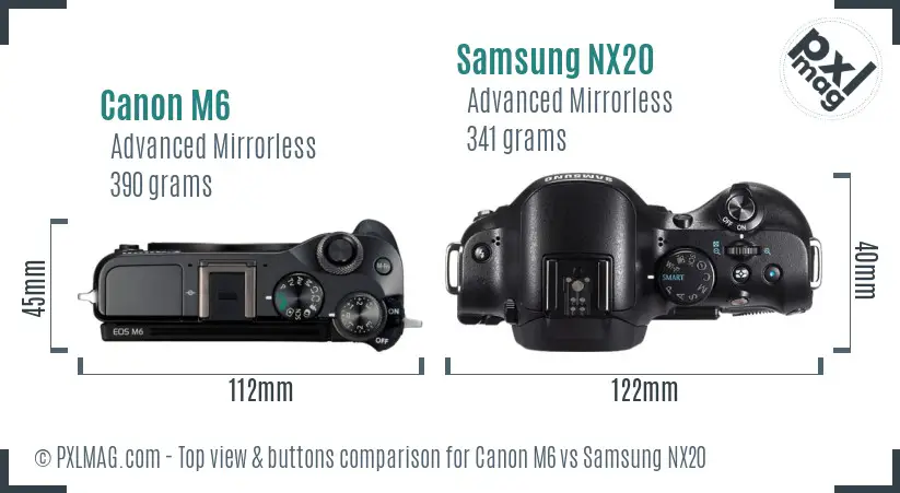 Canon M6 vs Samsung NX20 top view buttons comparison