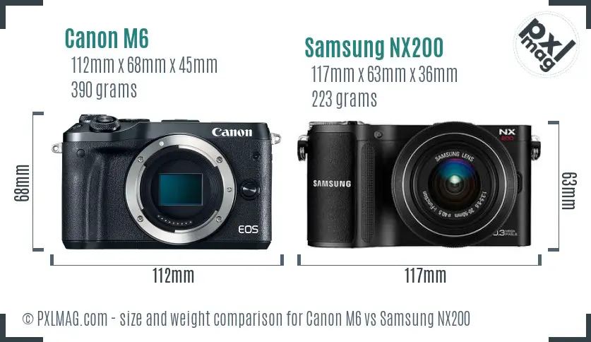 Canon M6 vs Samsung NX200 size comparison