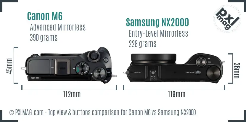 Canon M6 vs Samsung NX2000 top view buttons comparison