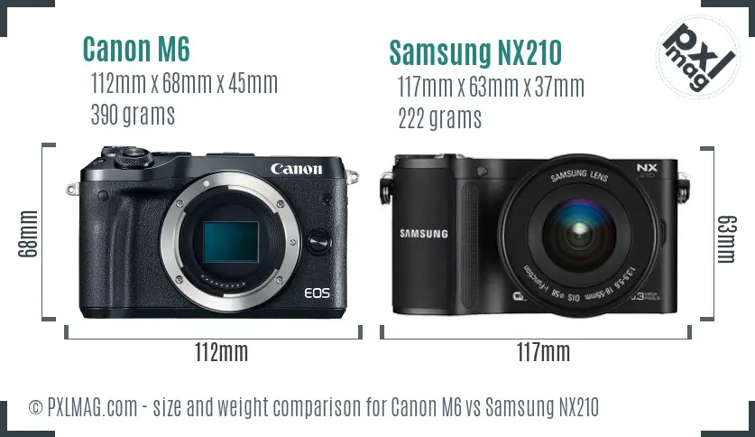 Canon M6 vs Samsung NX210 size comparison