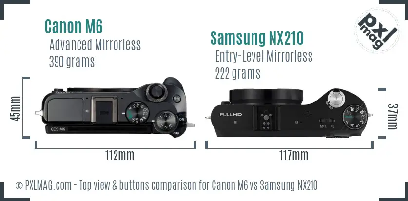 Canon M6 vs Samsung NX210 top view buttons comparison