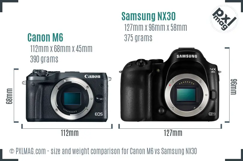 Canon M6 vs Samsung NX30 size comparison