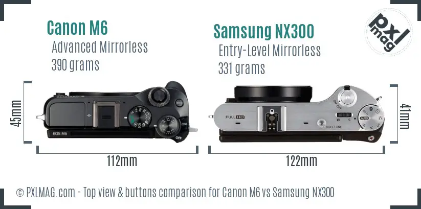Canon M6 vs Samsung NX300 top view buttons comparison