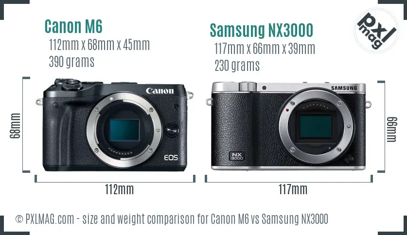 Canon M6 vs Samsung NX3000 size comparison