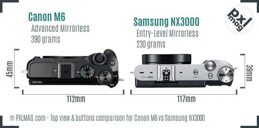 Canon M6 vs Samsung NX3000 top view buttons comparison