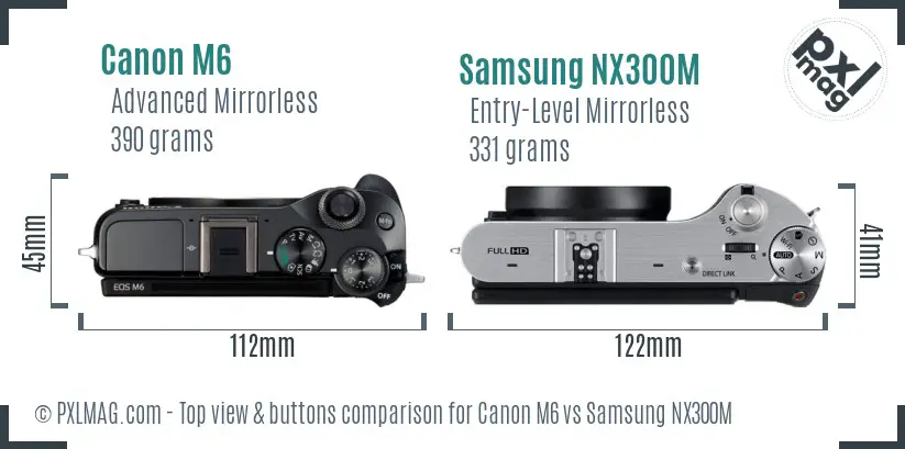 Canon M6 vs Samsung NX300M top view buttons comparison