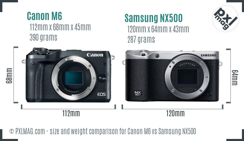 Canon M6 vs Samsung NX500 size comparison