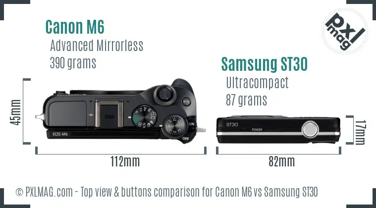 Canon M6 vs Samsung ST30 top view buttons comparison