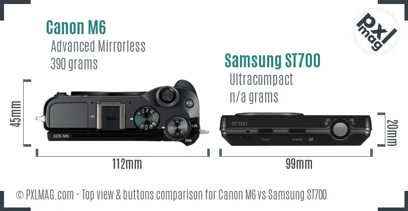 Canon M6 vs Samsung ST700 top view buttons comparison