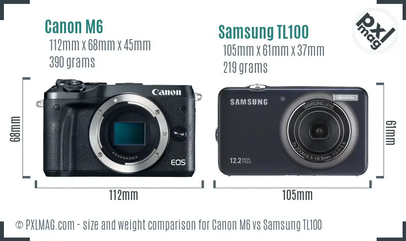 Canon M6 vs Samsung TL100 size comparison Canon M6 vs Samsung TL100 size comparison