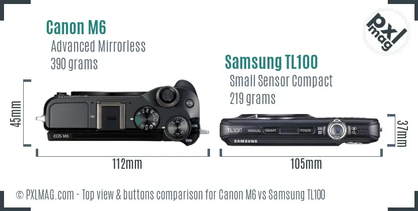 Canon M6 vs Samsung TL100 top view buttons comparison Canon M6 vs Samsung TL100 top view buttons comparison