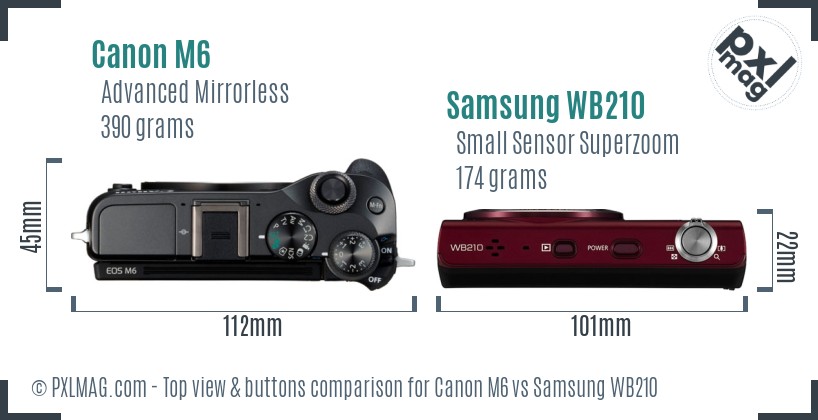 Canon M6 vs Samsung WB210 top view buttons comparison