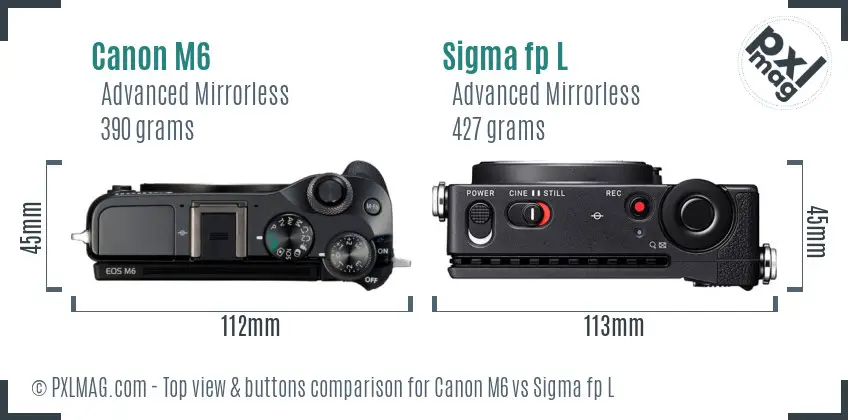 Canon M6 vs Sigma fp L top view buttons comparison