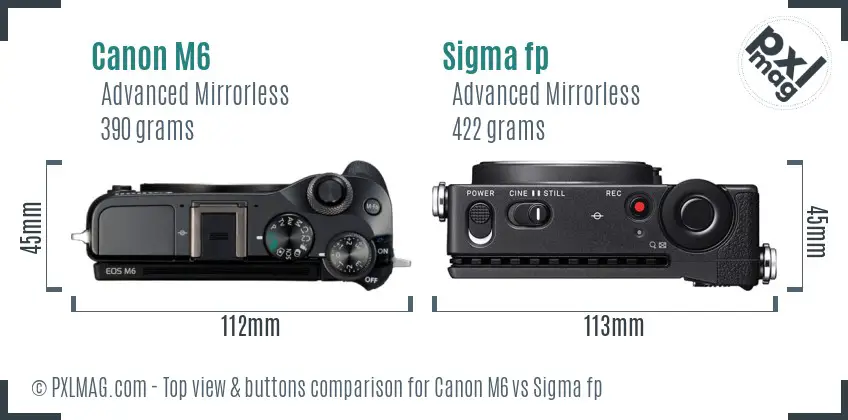 Canon M6 vs Sigma fp top view buttons comparison
