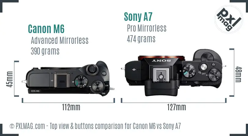 Canon M6 vs Sony A7 top view buttons comparison Canon M6 vs Sony A7 top view buttons comparison