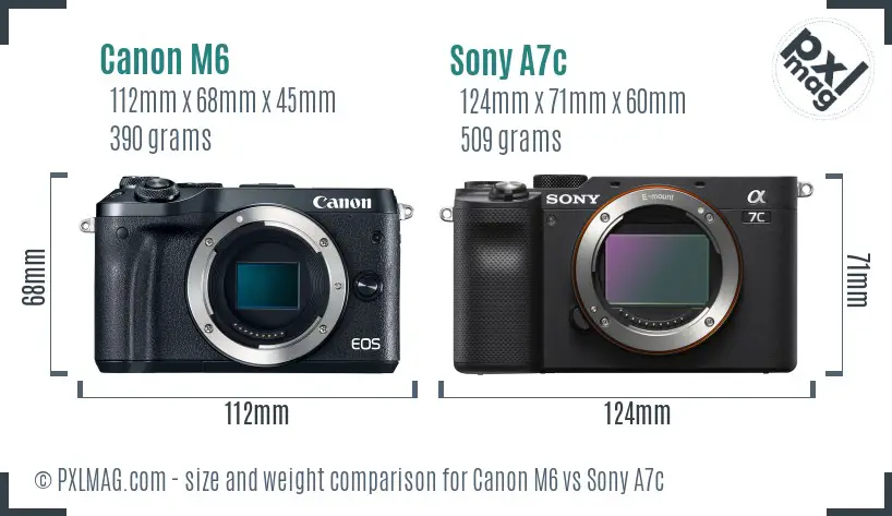 Canon M6 vs Sony A7c size comparison