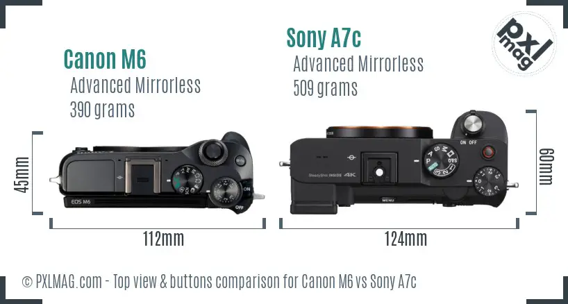 Canon M6 vs Sony A7c top view buttons comparison
