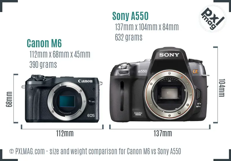 Canon M6 vs Sony A550 size comparison