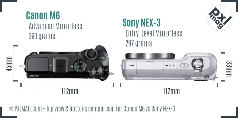 Canon M6 vs Sony NEX-3 top view buttons comparison