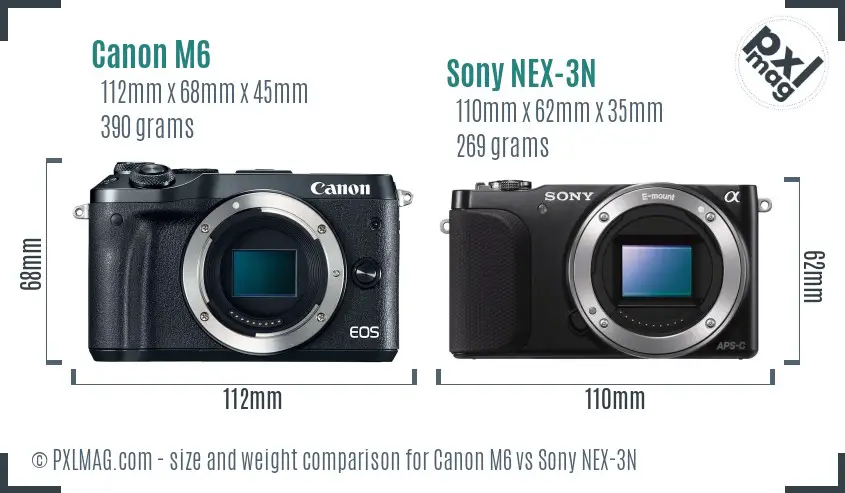 Canon M6 vs Sony NEX-3N size comparison