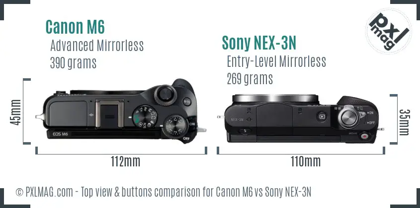 Canon M6 vs Sony NEX-3N top view buttons comparison