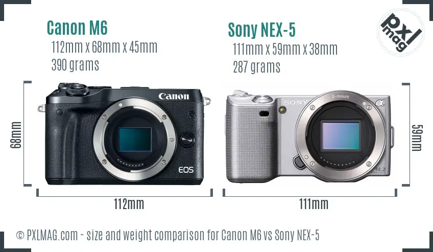 Canon M6 vs Sony NEX-5 size comparison