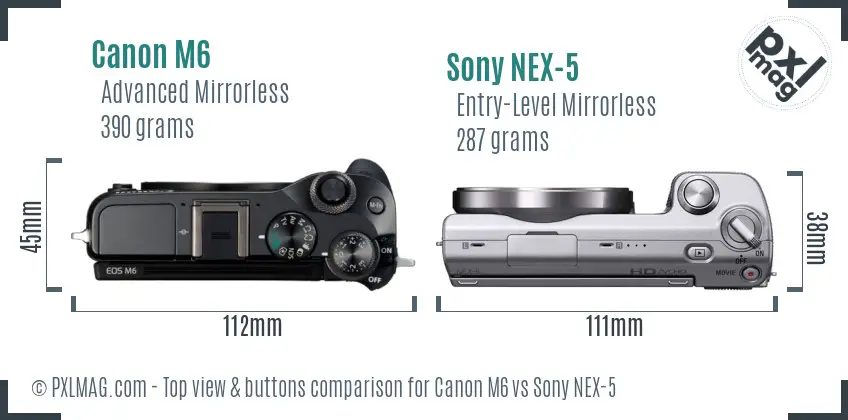 Canon M6 vs Sony NEX-5 top view buttons comparison