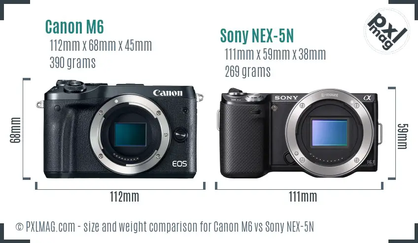 Canon M6 vs Sony NEX-5N size comparison