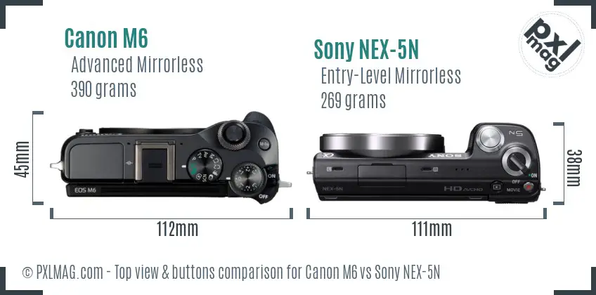 Canon M6 vs Sony NEX-5N top view buttons comparison