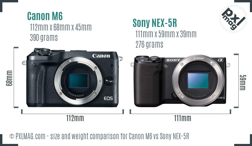 Canon M6 vs Sony NEX-5R size comparison Canon M6 vs Sony NEX-5R size comparison