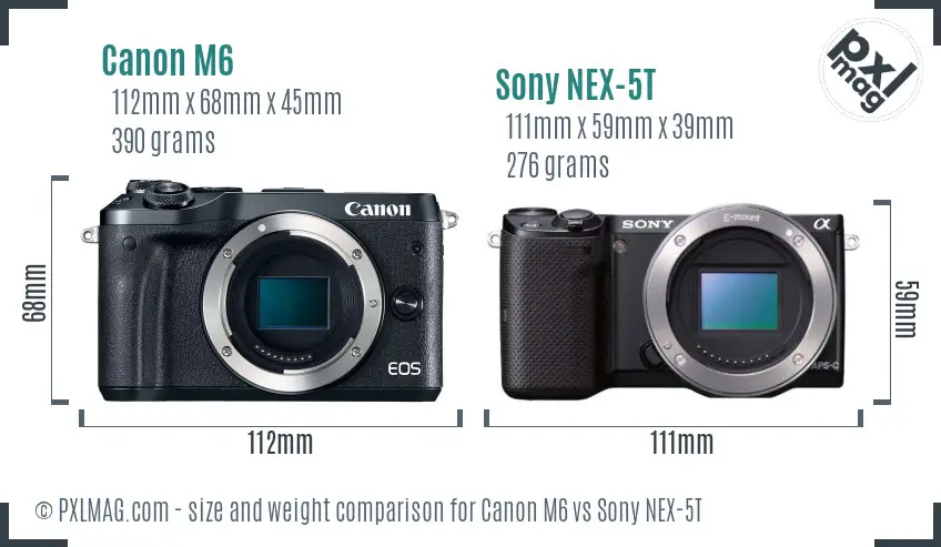 Canon M6 vs Sony NEX-5T size comparison