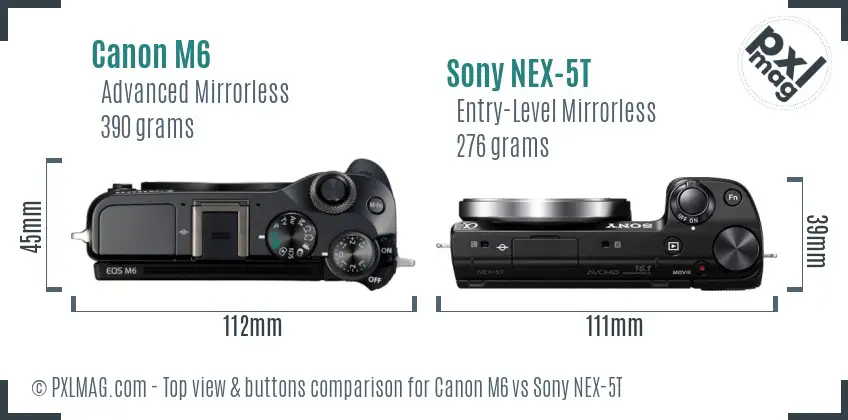 Canon M6 vs Sony NEX-5T top view buttons comparison