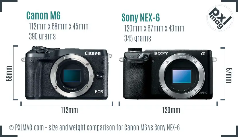 Canon M6 vs Sony NEX-6 size comparison