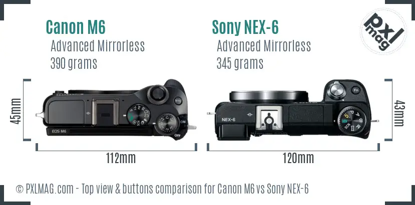 Canon M6 vs Sony NEX-6 top view buttons comparison