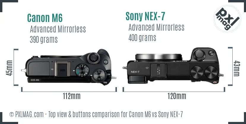 Canon M6 vs Sony NEX-7 top view buttons comparison