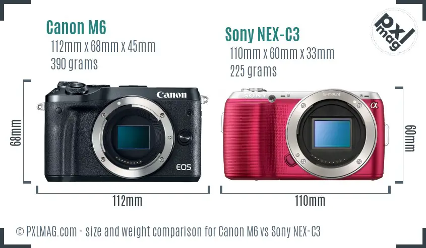 Canon M6 vs Sony NEX-C3 size comparison