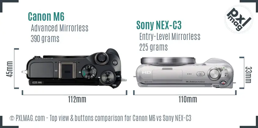 Canon M6 vs Sony NEX-C3 top view buttons comparison