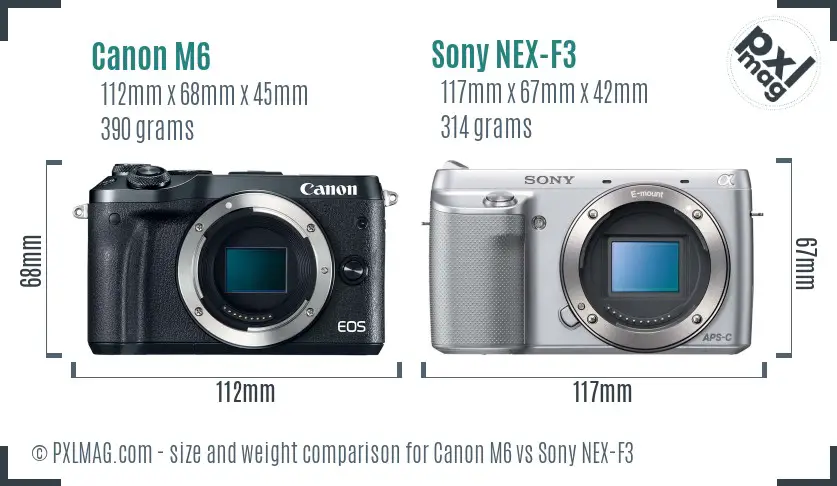 Canon M6 vs Sony NEX-F3 size comparison