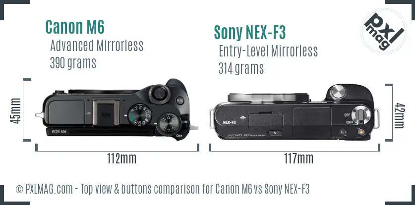 Canon M6 vs Sony NEX-F3 top view buttons comparison