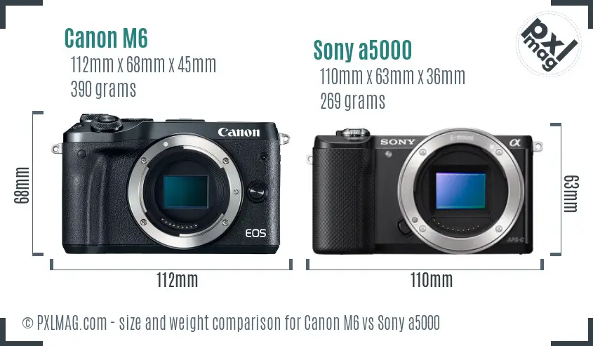 Canon M6 vs Sony a5000 size comparison