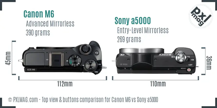 Canon M6 vs Sony a5000 top view buttons comparison