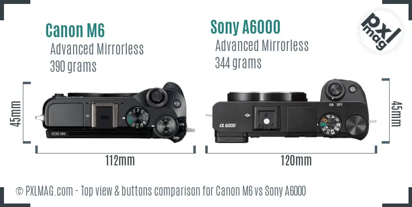 Canon M6 vs Sony A6000 top view buttons comparison